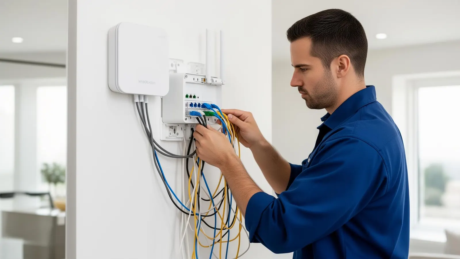 Tekniker installerer WiFi-udstyr